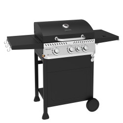 GRILL OGRODOWY GAZOWY Z POKRYWĄ I PÓŁKAMI APOLLO-B CZARNY RUSZT ŻELIWNY 11,5 KW + POKROWIEC