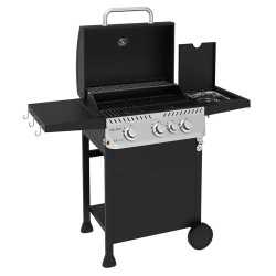 GRILL OGRODOWY GAZOWY Z POKRYWĄ I PÓŁKAMI APOLLO-B CZARNY RUSZT ŻELIWNY 11,5 KW + POKROWIEC