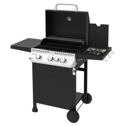 GRILL OGRODOWY GAZOWY Z POKRYWĄ I PÓŁKAMI APOLLO-B CZARNY RUSZT ŻELIWNY 11,5 KW + POKROWIEC