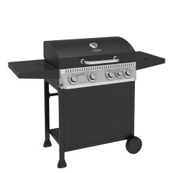 GRILL OGRODOWY GAZOWY Z POKRYWĄ I PÓŁKAMI APOLLO-C CZARNY RUSZT ŻELIWNY 14,5 KW + POKROWIEC