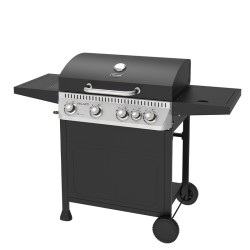 GRILL OGRODOWY GAZOWY Z POKRYWĄ I PÓŁKAMI APOLLO-C CZARNY RUSZT ŻELIWNY 14,5 KW + POKROWIEC