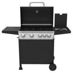 GRILL OGRODOWY GAZOWY Z POKRYWĄ I PÓŁKAMI APOLLO-C CZARNY RUSZT ŻELIWNY 14,5 KW + POKROWIEC