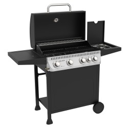 GRILL OGRODOWY GAZOWY Z POKRYWĄ I PÓŁKAMI APOLLO-C CZARNY RUSZT ŻELIWNY 14,5 KW + POKROWIEC