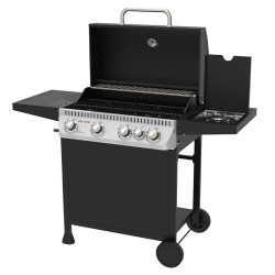 GRILL OGRODOWY GAZOWY Z POKRYWĄ I PÓŁKAMI APOLLO-C CZARNY RUSZT ŻELIWNY 14,5 KW + POKROWIEC