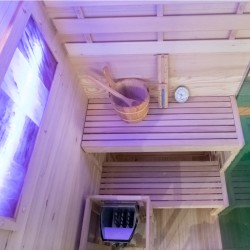 SAUNA FIŃSKA WYSOKOTEMPERATUROWA Z PIECEM LARK1-WD /HARVIA 3,5KW 1-2 OSOBOWA 120x120 CM