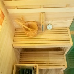 SAUNA FIŃSKA WYSOKOTEMPERATUROWA Z PIECEM LARK1-WD /HARVIA 3,5KW 1-2 OSOBOWA 120x120 CM