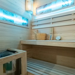 SAUNA FIŃSKA WYSOKOTEMPERATUROWA Z PIECEM LARK1-WD /HARVIA 3,5KW 1-2 OSOBOWA 120x120 CM