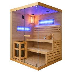 SAUNA FIŃSKA WYSOKOTEMPERATUROWA Z PIECEM LARK3-WD/HARVIA 4,5KW 3-4 OSOBOWA 140x150 CM