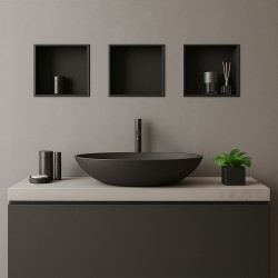 PÓŁKA ŁAZIENKOWA WNĘKOWA IGA Z KOŁNIERZEM CZARNA 30X30X10 CM