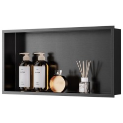 PÓŁKA ŁAZIENKOWA WNĘKOWA IGA Z KOŁNIERZEM CZARNA 60X30X10 CM