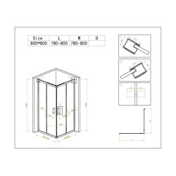 KABINA PRYSZNICOWA KWADRATOWA Z BRODZIKIEM KZ93A/ST02A CHROM/CZARNY 80x80