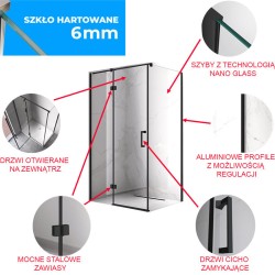 KABINA PRYSZNICOWA PROSTOKĄTNA ZES-KZ02C-BL-110X80 CZARNA 110x80 CM
