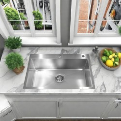 ZLEW KUCHENNY ZLEWOZMYWAK JEDNOKOMOROWY STALOWY INOX ALOR-CH-68X45 DOZOWNIK SYFON UCHWYTY