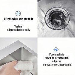 ZLEW KUCHENNY ZLEWOZMYWAK JEDNOKOMOROWY STALOWY INOX ALOR-CH-68X45 DOZOWNIK SYFON UCHWYTY