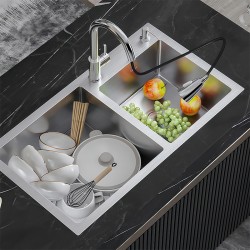 ZLEW KUCHENNY ZLEWOZMYWAK DWUKOMOROWY STALOWY INOX VISTA-CH-75X45 DOZOWNIK SYFON UCHWYTY