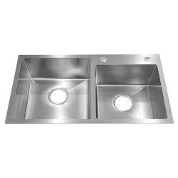 ZLEW KUCHENNY ZLEWOZMYWAK DWUKOMOROWY STALOWY INOX VISTA-CH-75X45 DOZOWNIK SYFON UCHWYTY