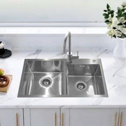 ZLEW KUCHENNY ZLEWOZMYWAK DWUKOMOROWY STALOWY INOX VISTA-CH-78X43 DOZOWNIK SYFON UCHWYTY