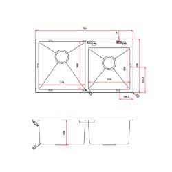 ZLEW KUCHENNY ZLEWOZMYWAK DWUKOMOROWY STALOWY INOX VISTA-CH-78X43 DOZOWNIK SYFON UCHWYTY