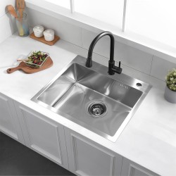 ZLEW KUCHENNY ZLEWOZMYWAK JEDNOKOMOROWY STALOWY INOX ALOR-CH-59X49 DOZOWNIK SYFON UCHWYTY