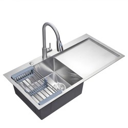 ZLEW KUCHENNY ZLEWOZMYWAK JEDNOKOMOROWY Z OCIEKACZEM STALOWY INOX MILOS-CH-78X48 DOZOWNIK SYFON UCHWYTY