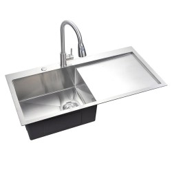 ZLEW KUCHENNY ZLEWOZMYWAK JEDNOKOMOROWY Z OCIEKACZEM STALOWY INOX MILOS-CH-78X48 DOZOWNIK SYFON UCHWYTY