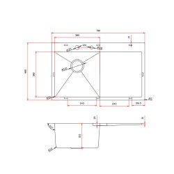 ZLEW KUCHENNY ZLEWOZMYWAK JEDNOKOMOROWY Z OCIEKACZEM STALOWY INOX MILOS-CH-78X48 DOZOWNIK SYFON UCHWYTY