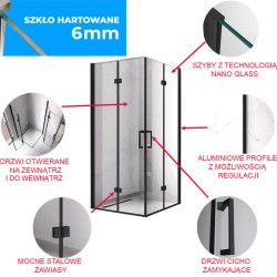 KABINA PRYSZNICOWA KWADRATOWA ZES-KZ08B-BL-80 CZARNA 80x80 CM