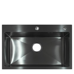 ZLEW KUCHENNY ZLEWOZMYWAK JEDNOKOMOROWY STALOWY CZARNY ALOR-BL-68X45 DOZOWNIK SYFON UCHWYTY