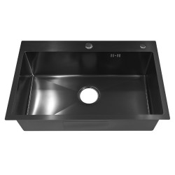 ZLEW KUCHENNY ZLEWOZMYWAK JEDNOKOMOROWY STALOWY CZARNY ALOR-BL-68X45 DOZOWNIK SYFON UCHWYTY