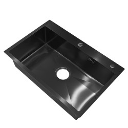ZLEW KUCHENNY ZLEWOZMYWAK JEDNOKOMOROWY STALOWY CZARNY ALOR-BL-68X45 DOZOWNIK SYFON UCHWYTY