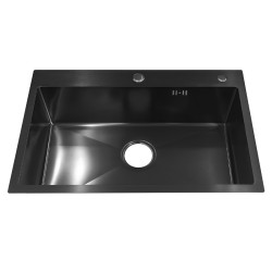 ZLEW KUCHENNY ZLEWOZMYWAK JEDNOKOMOROWY STALOWY CZARNY ALOR-BL-68X45 DOZOWNIK SYFON UCHWYTY