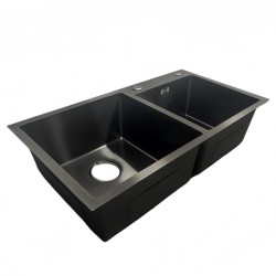 ZLEW KUCHENNY ZLEWOZMYWAK DWUKOMOROWY STALOWY CZARNY VISTA-BL-78X43 DOZOWNIK SYFON UCHWYTY
