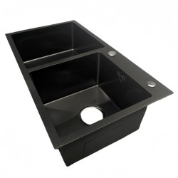 ZLEW KUCHENNY ZLEWOZMYWAK DWUKOMOROWY STALOWY CZARNY VISTA-BL-78X43 DOZOWNIK SYFON UCHWYTY