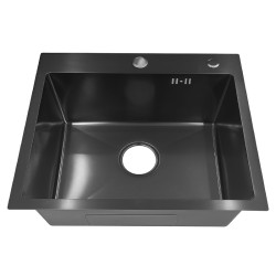 ZLEW KUCHENNY ZLEWOZMYWAK JEDNOKOMOROWY STALOWY CZARNY ALOR-BL-50X45 DOZOWNIK SYFON UCHWYTY