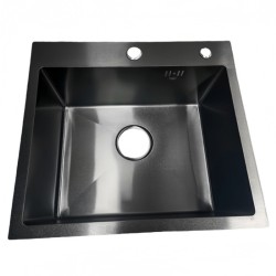 ZLEW KUCHENNY ZLEWOZMYWAK JEDNOKOMOROWY STALOWY CZARNY ALOR-BL-50X45 DOZOWNIK SYFON UCHWYTY