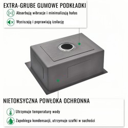 ZLEW KUCHENNY ZLEWOZMYWAK JEDNOKOMOROWY STALOWY CZARNY ALOR-BL-50X45 DOZOWNIK SYFON UCHWYTY