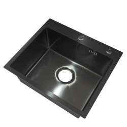 ZLEW KUCHENNY ZLEWOZMYWAK JEDNOKOMOROWY STALOWY CZARNY ALOR-BL-50X45 DOZOWNIK SYFON UCHWYTY