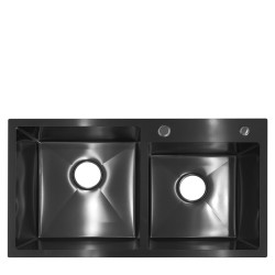 ZLEW KUCHENNY ZLEWOZMYWAK DWUKOMOROWY STALOWY CZARNY VISTA-BL-75X45 DOZOWNIK SYFON UCHWYTY