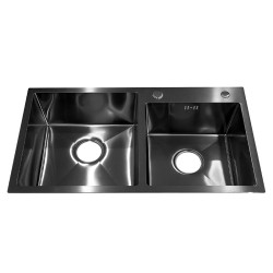 ZLEW KUCHENNY ZLEWOZMYWAK DWUKOMOROWY STALOWY CZARNY VISTA-BL-75X45 DOZOWNIK SYFON UCHWYTY