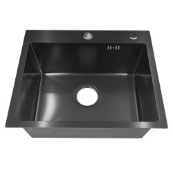 ZLEW KUCHENNY ZLEWOZMYWAK JEDNOKOMOROWY STALOWY CZARNY ALOR-BL-59X49 DOZOWNIK SYFON UCHWYTY