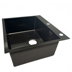 ZLEW KUCHENNY ZLEWOZMYWAK JEDNOKOMOROWY STALOWY CZARNY ALOR-BL-59X49 DOZOWNIK SYFON UCHWYTY