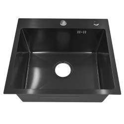 ZLEW KUCHENNY ZLEWOZMYWAK JEDNOKOMOROWY STALOWY CZARNY TONGA-BL-50X45 DOZOWNIK SYFON UCHWYTY