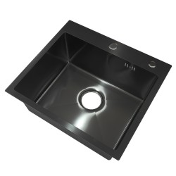 ZLEW KUCHENNY ZLEWOZMYWAK JEDNOKOMOROWY STALOWY CZARNY TONGA-BL-50X45 DOZOWNIK SYFON UCHWYTY