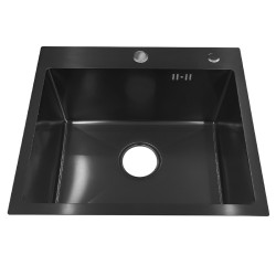 ZLEW KUCHENNY ZLEWOZMYWAK JEDNOKOMOROWY STALOWY CZARNY TONGA-BL-50X45 DOZOWNIK SYFON UCHWYTY