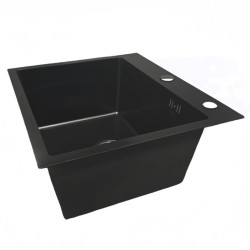 ZLEW KUCHENNY ZLEWOZMYWAK JEDNOKOMOROWY STALOWY CZARNY TONGA-BL-50X45 DOZOWNIK SYFON UCHWYTY