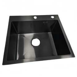 ZLEW KUCHENNY ZLEWOZMYWAK JEDNOKOMOROWY STALOWY CZARNY TONGA-BL-50X45 DOZOWNIK SYFON UCHWYTY