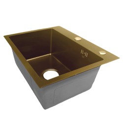 ZLEW KUCHENNY ZLEWOZMYWAK JEDNOKOMOROWY STALOWY ZŁOTY ALOR-GL-50X40 DOZOWNIK SYFON UCHWYTY