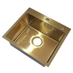 ZLEW KUCHENNY ZLEWOZMYWAK JEDNOKOMOROWY STALOWY ZŁOTY ALOR-GL-55X45 DOZOWNIK SYFON UCHWYTY