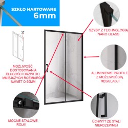 DRZWI PRYSZNICOWE ZES-KZ14C-BL-120 CZARNE 115-120 CM 6 MM