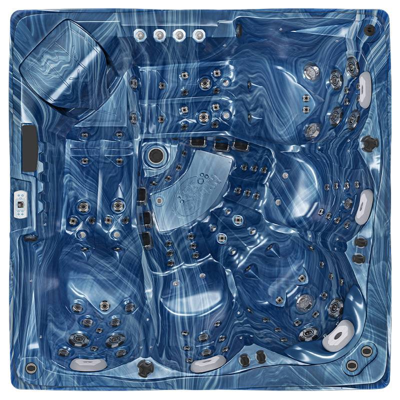 JACUZZI OGRODOWE WANNA SPA748 NIEBIESKA FALA OBUDOWA SZARA DESKA F22 230x230 CM